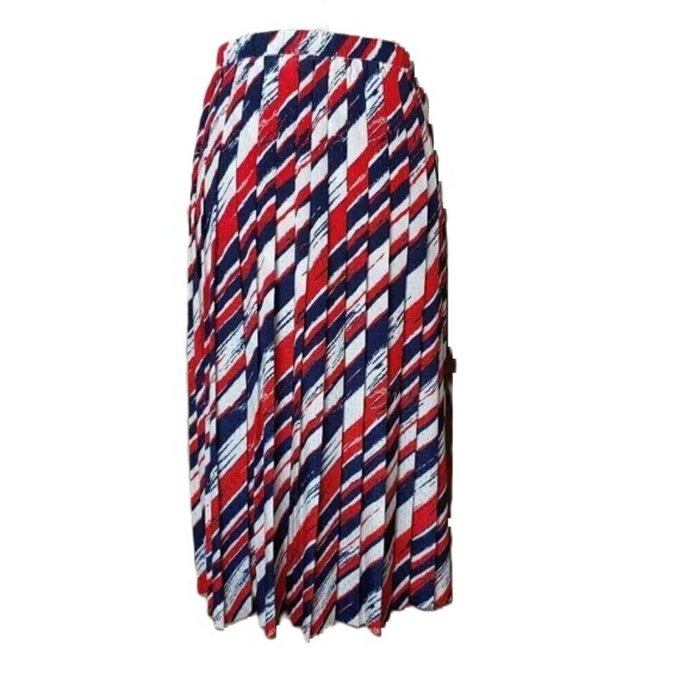 Vintage Accordion Pleated Skirt Nautical Stripe Preppy Coastal Grandma‎ Midi